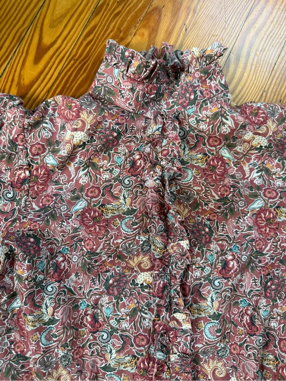Floral ruffle front butterfly sleeve top by Caroline Constas, small